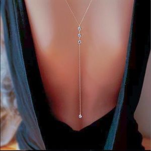 Gold Chain Crystal Long Pendant Back Necklace